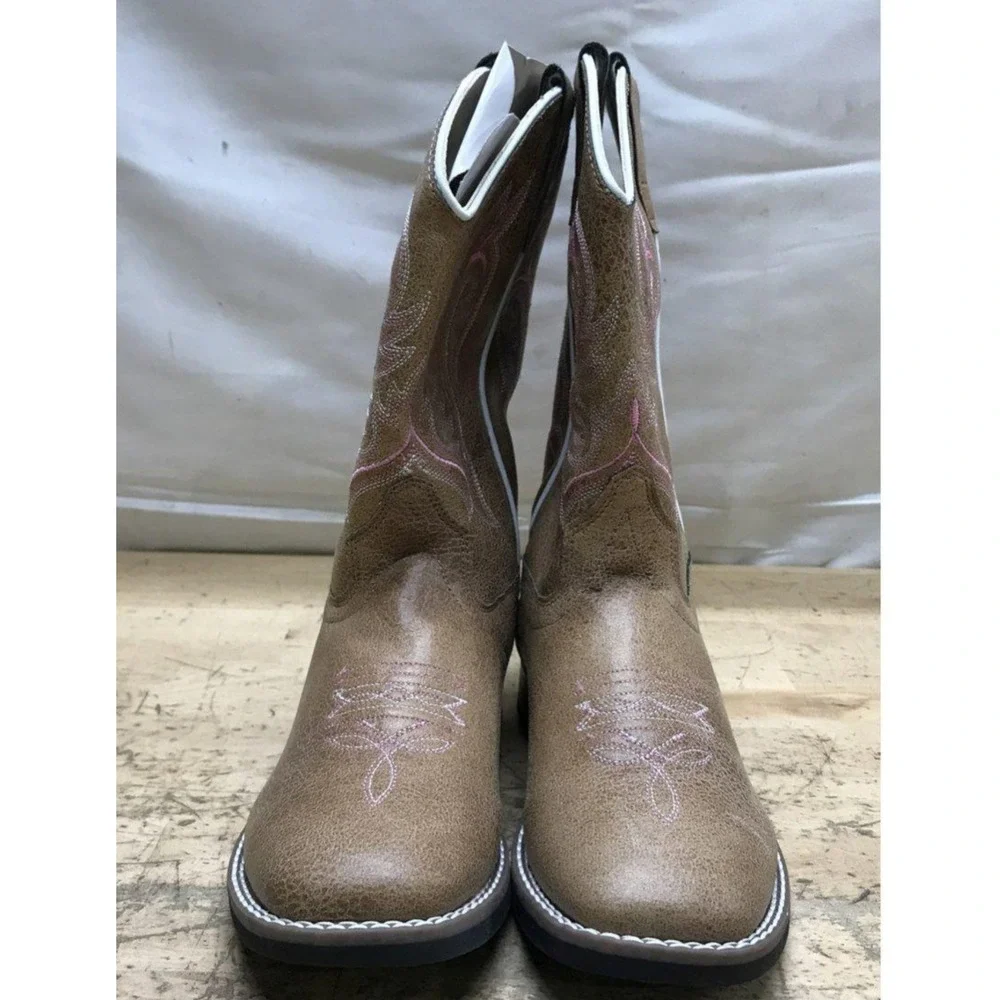 SHYANNE Madison Girls Western Cowboy Boots Brown Pink Embroidered Size 3D NWT